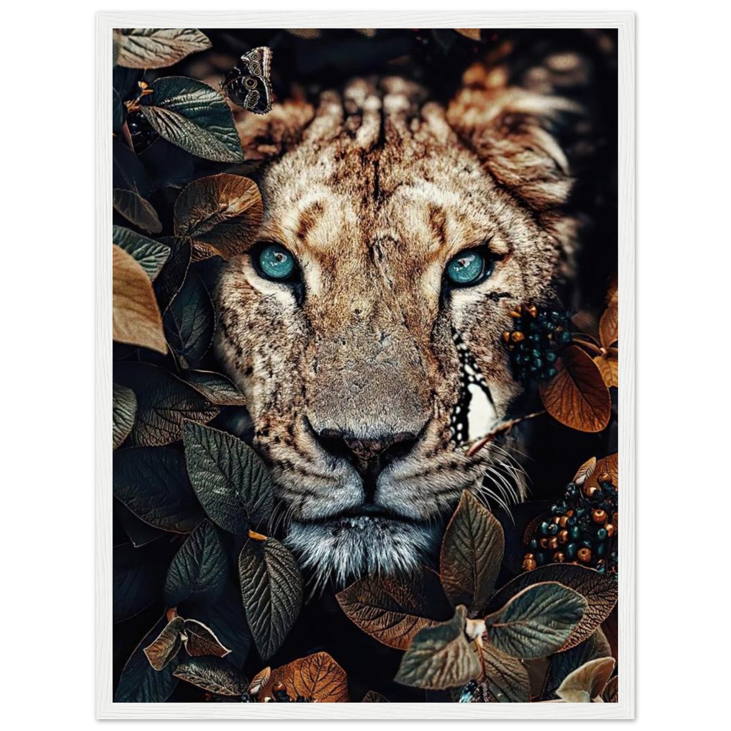 Lion - Leaves - Poster