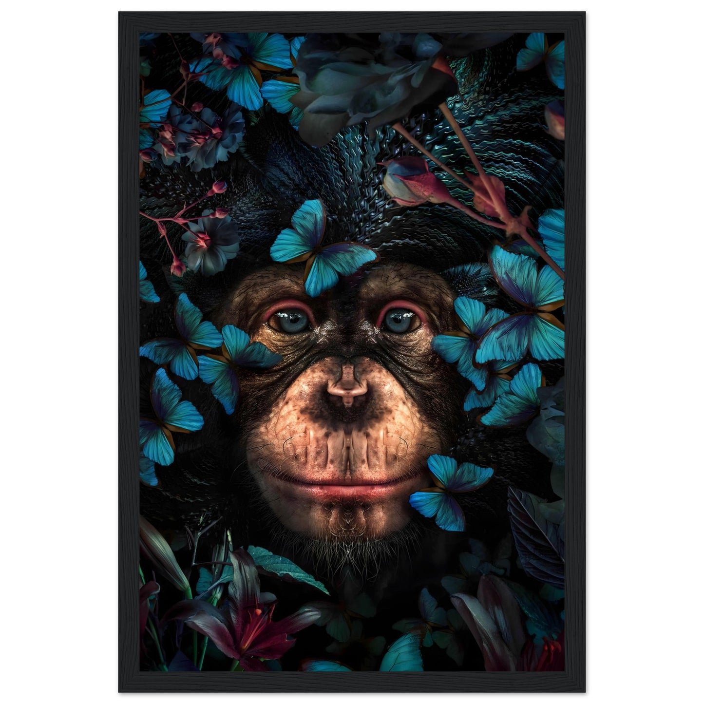 Monkey blue Butterflys - Animal - Poster