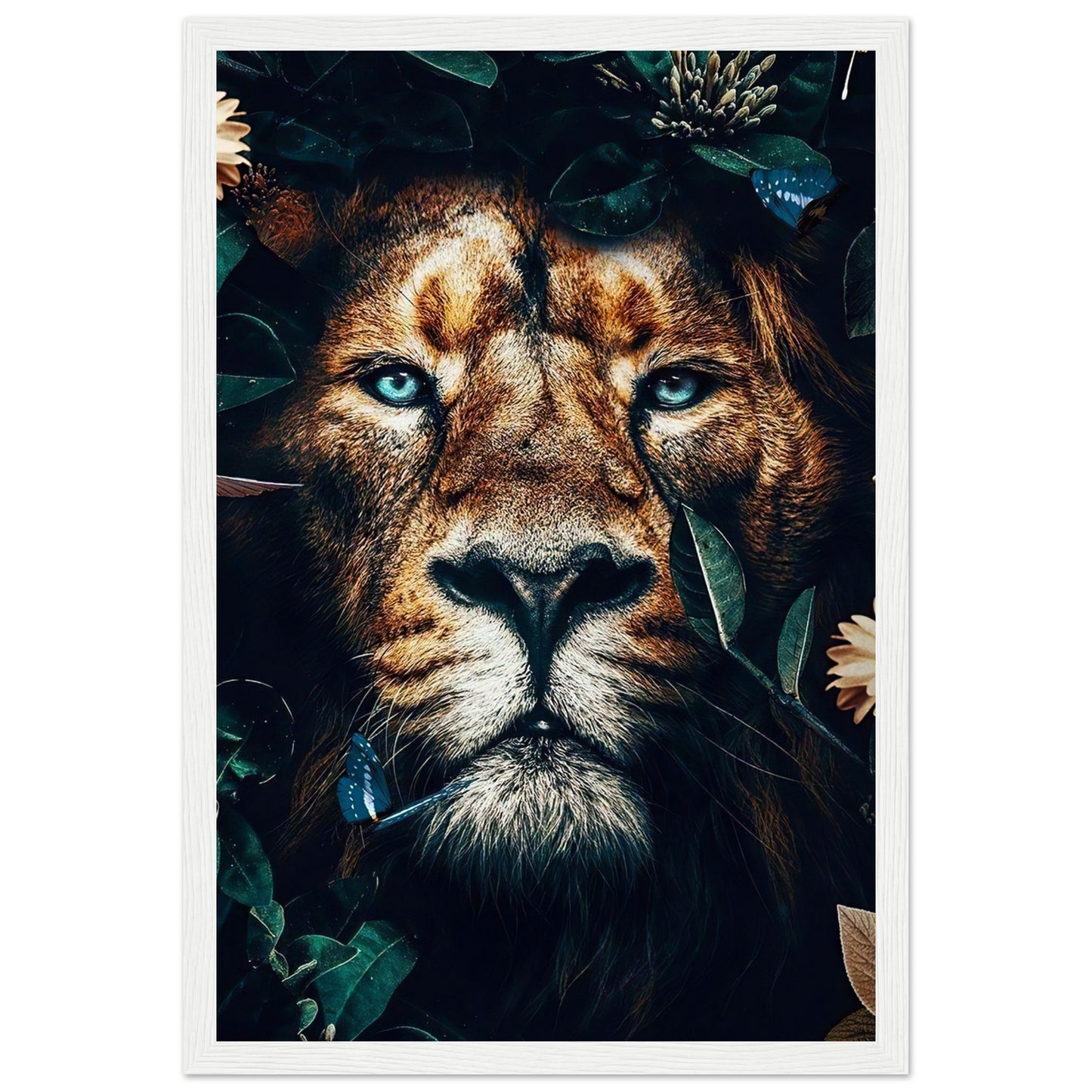 Lion - Green Leaves - Poster