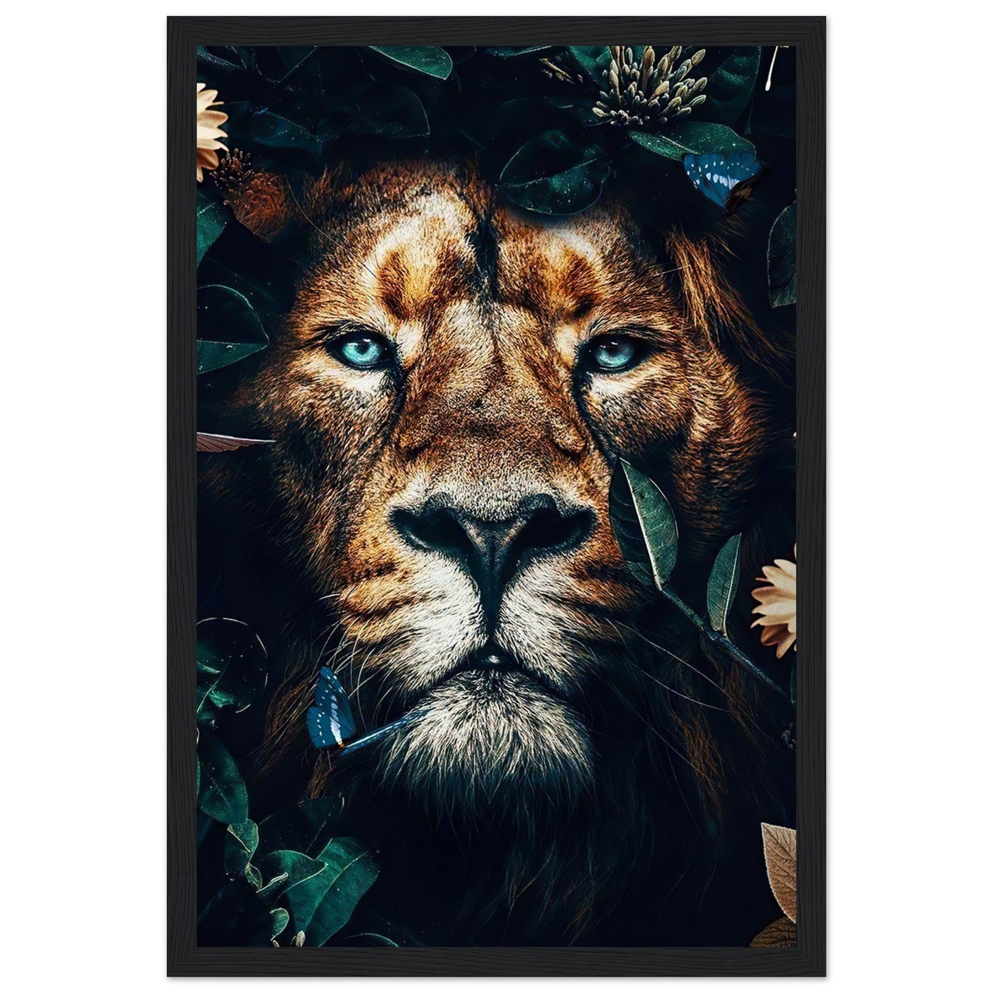 Lion - Green Leaves - Poster