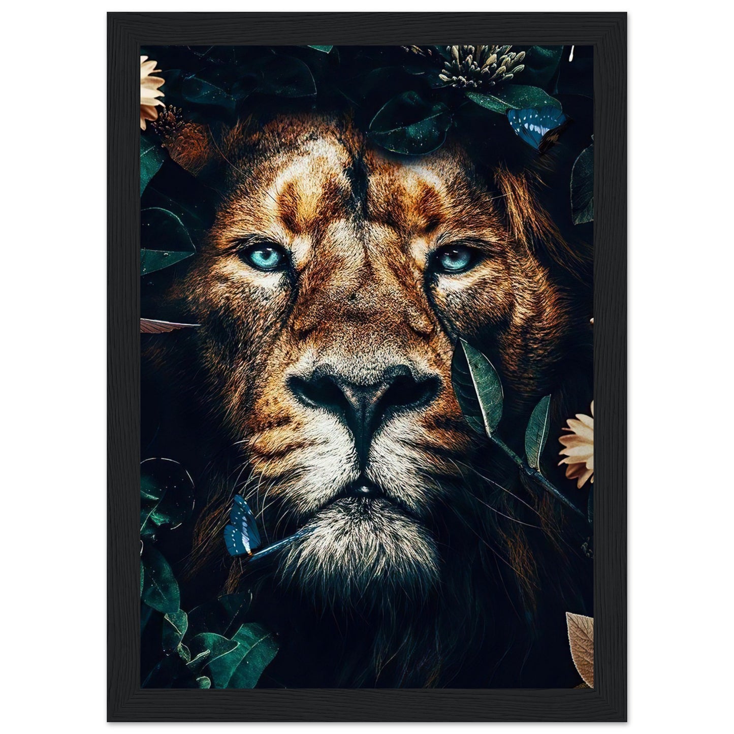 Lion - Green Leaves - Poster