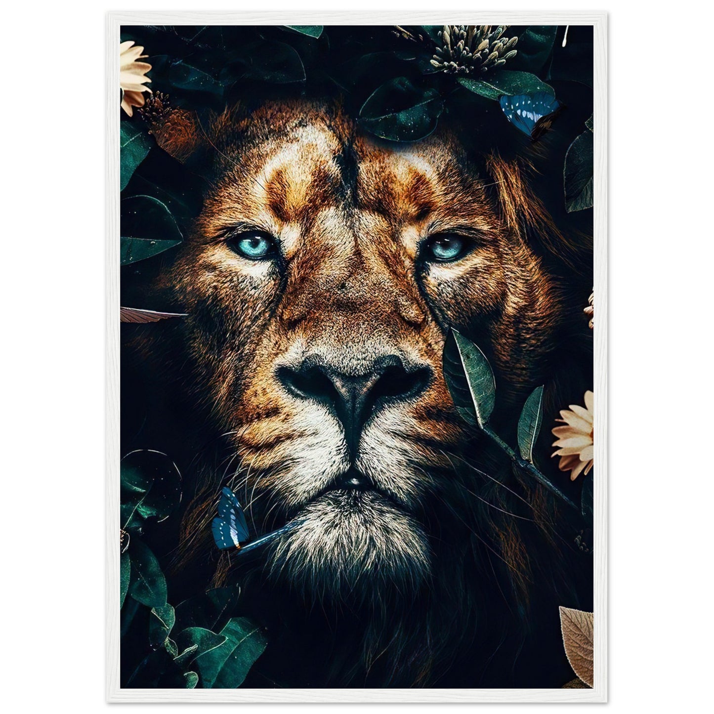 Lion - Green Leaves - Poster