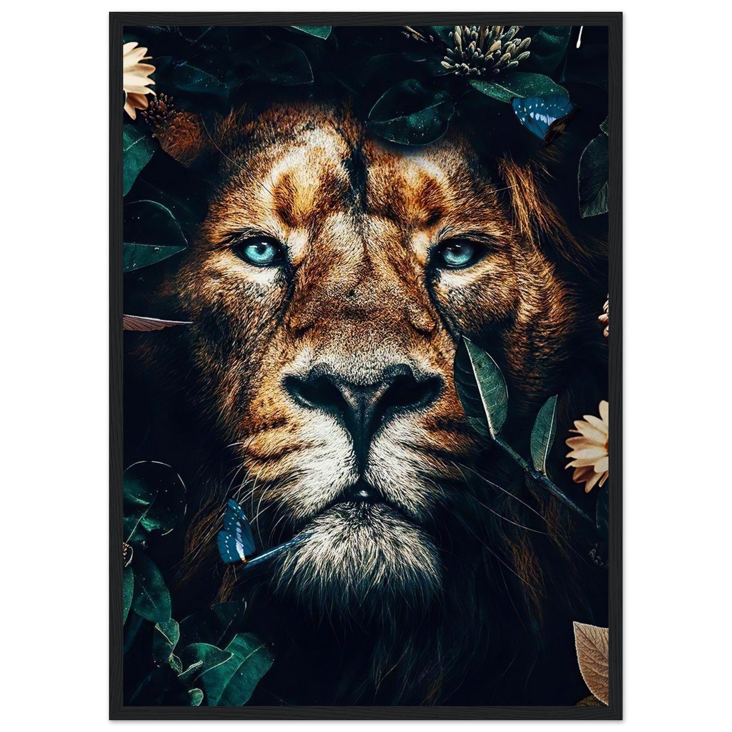 Lion - Green Leaves - Poster