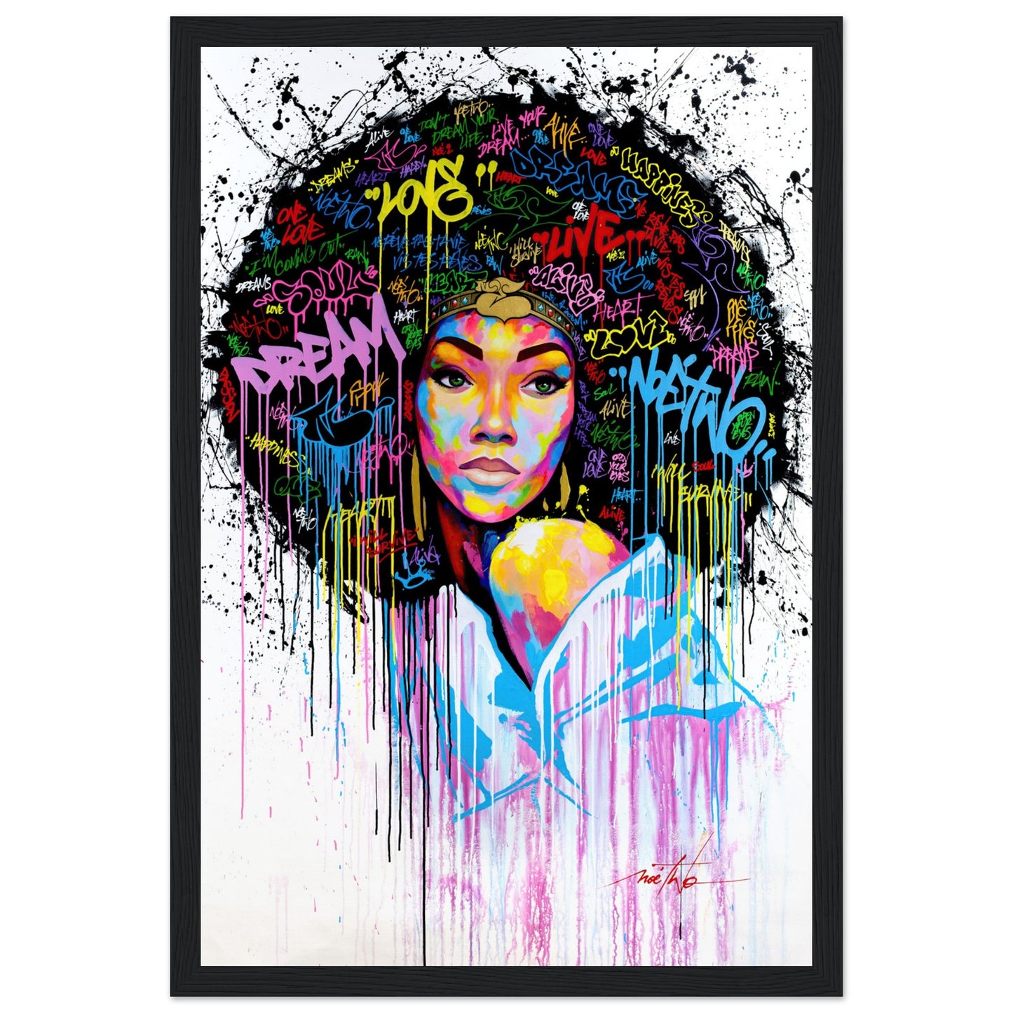 Mädchen mit Afro - Graffiti-Kunst - Poster