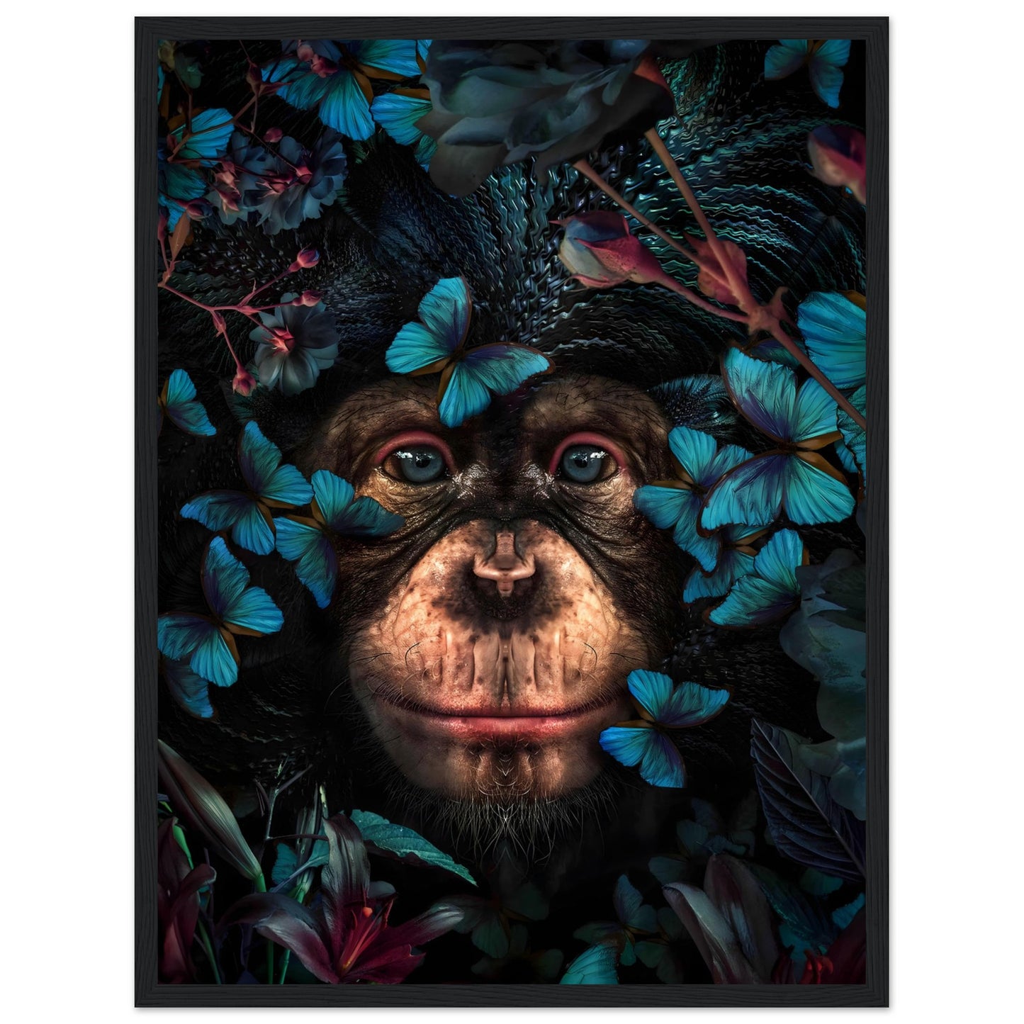 Monkey blue Butterflys - Animal - Poster