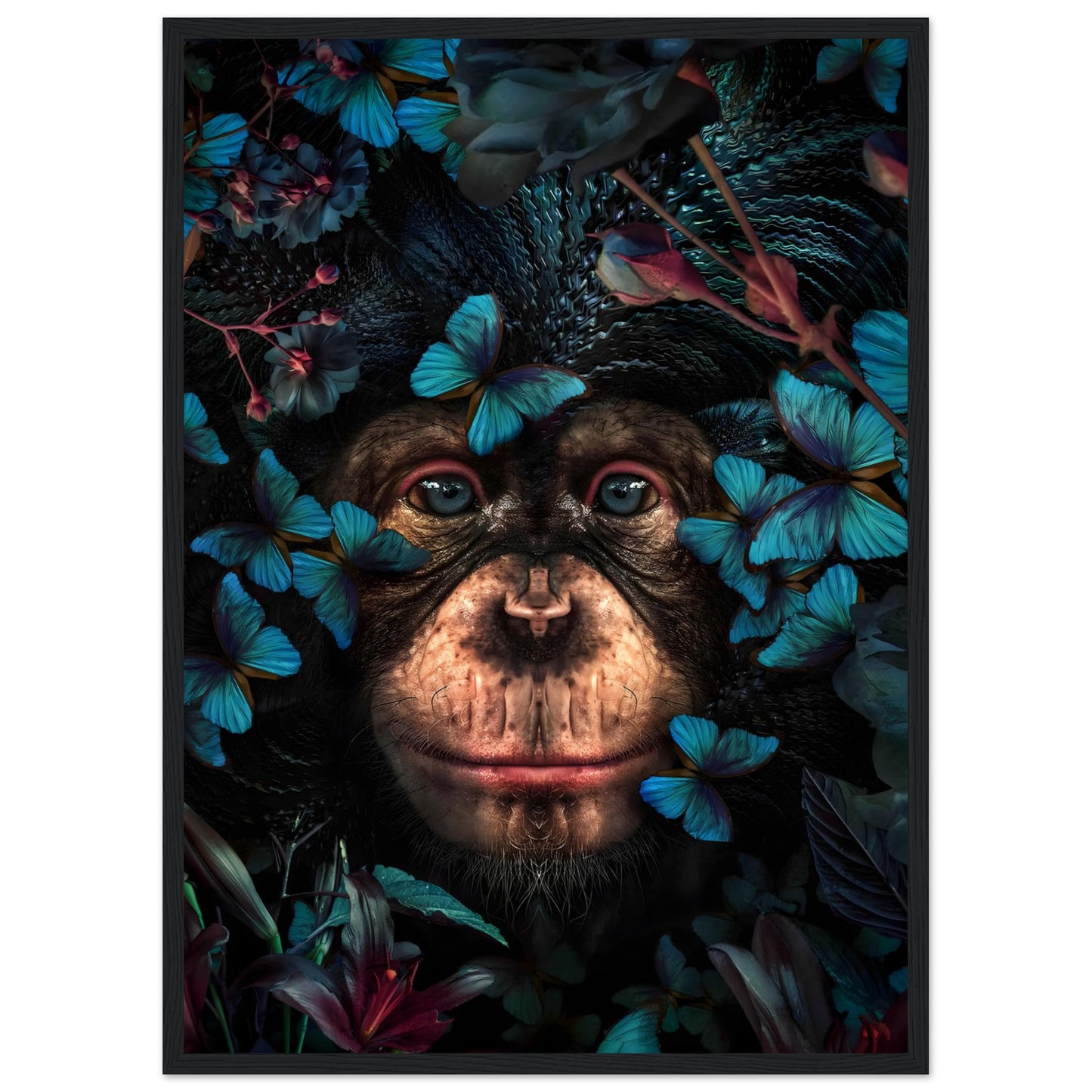 Monkey blue Butterflys - Animal - Poster