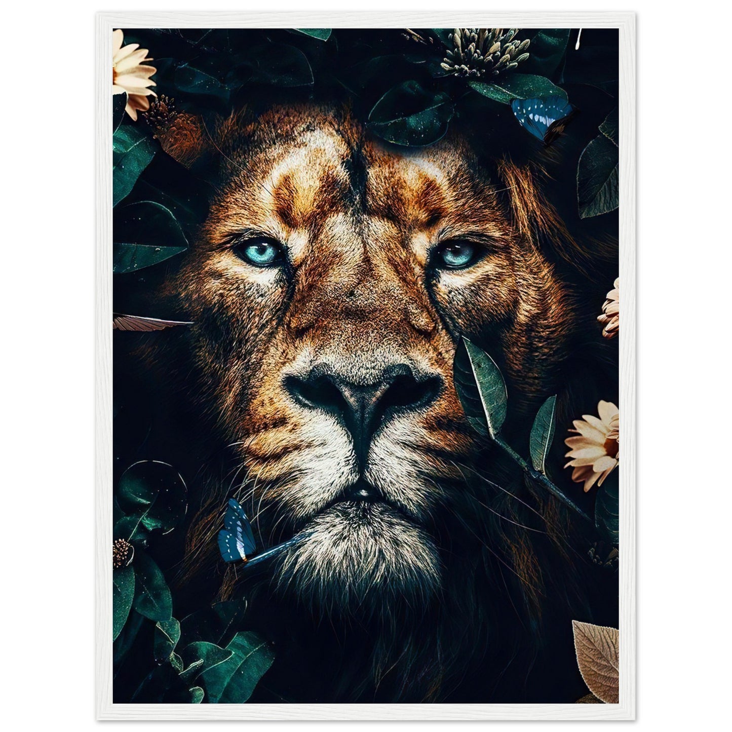 Lion - Green Leaves - Poster