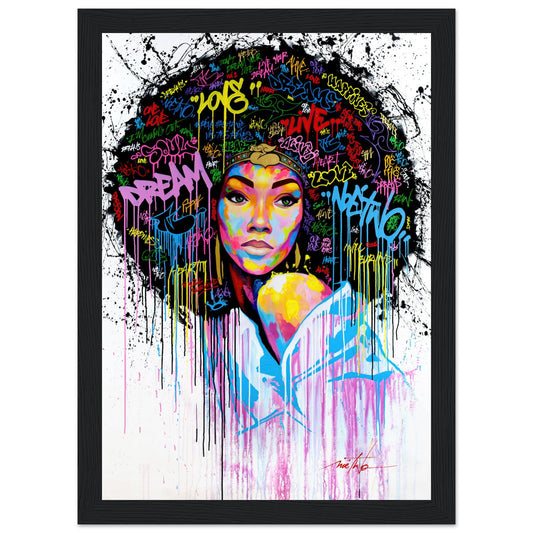 Mädchen mit Afro - Graffiti-Kunst - Poster