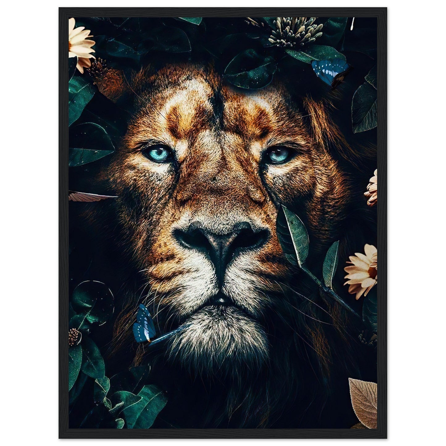 Lion - Green Leaves - Poster