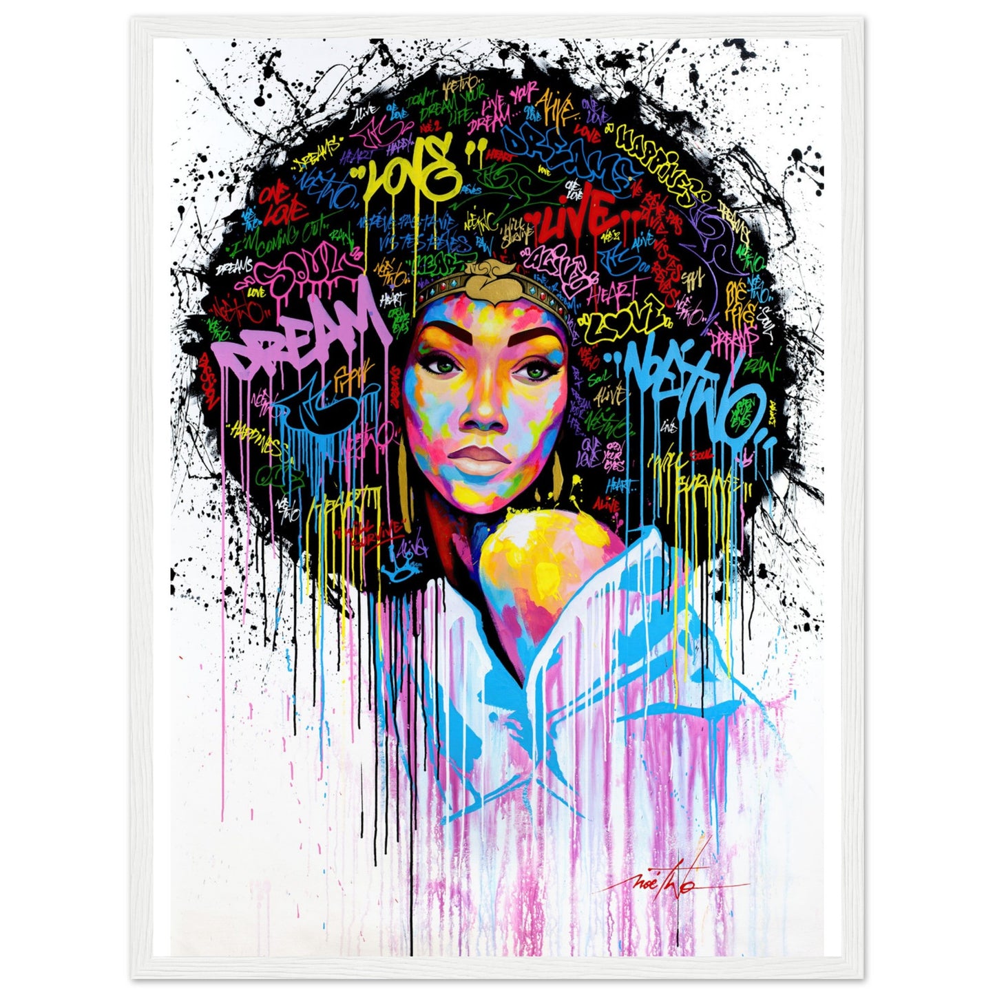 Mädchen mit Afro - Graffiti-Kunst - Poster