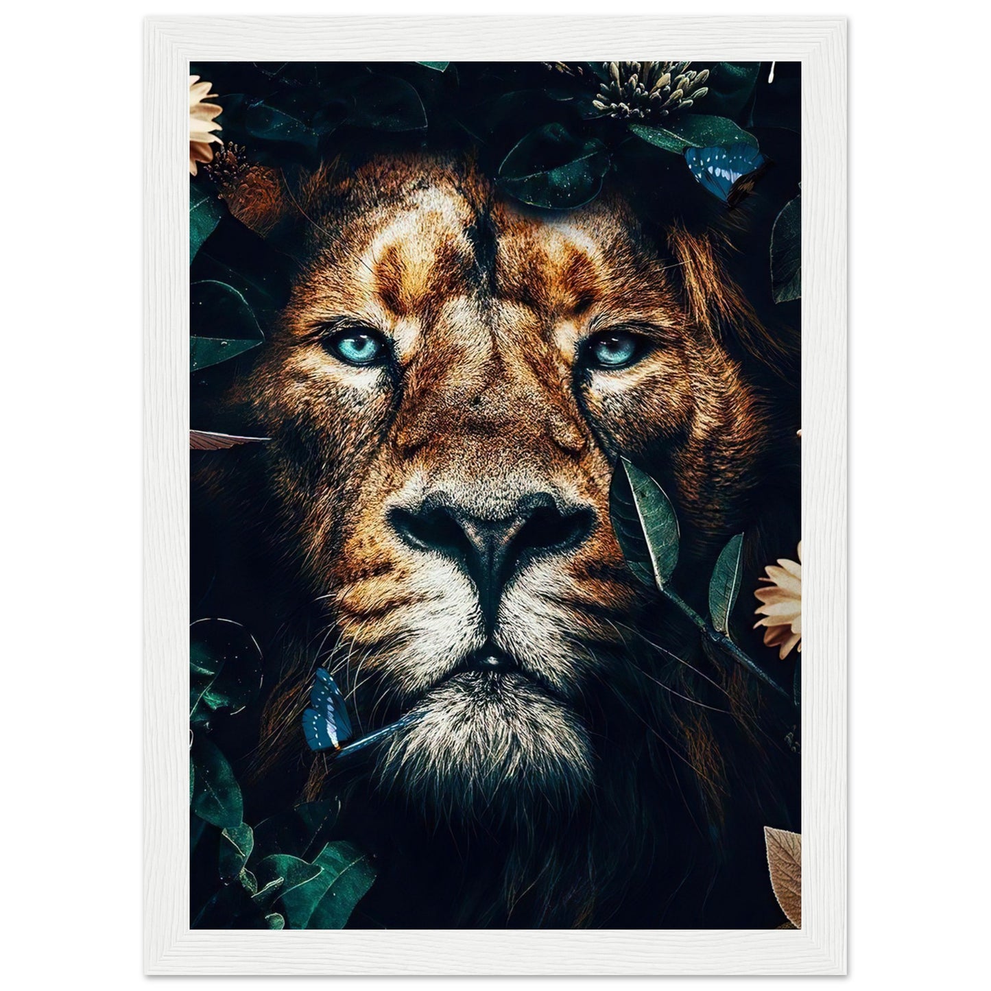 Lion - Green Leaves - Poster