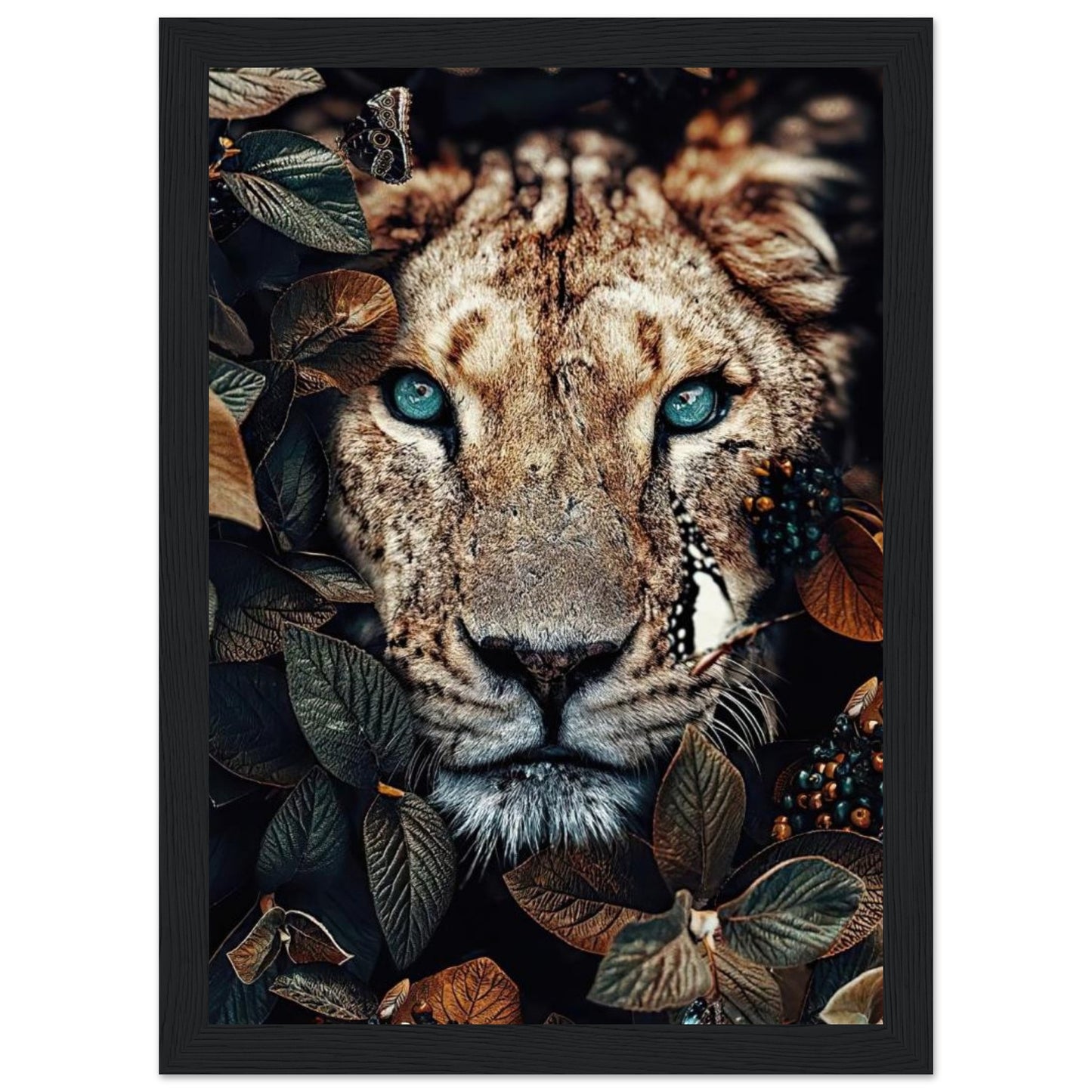 Lion - Leaves - Poster