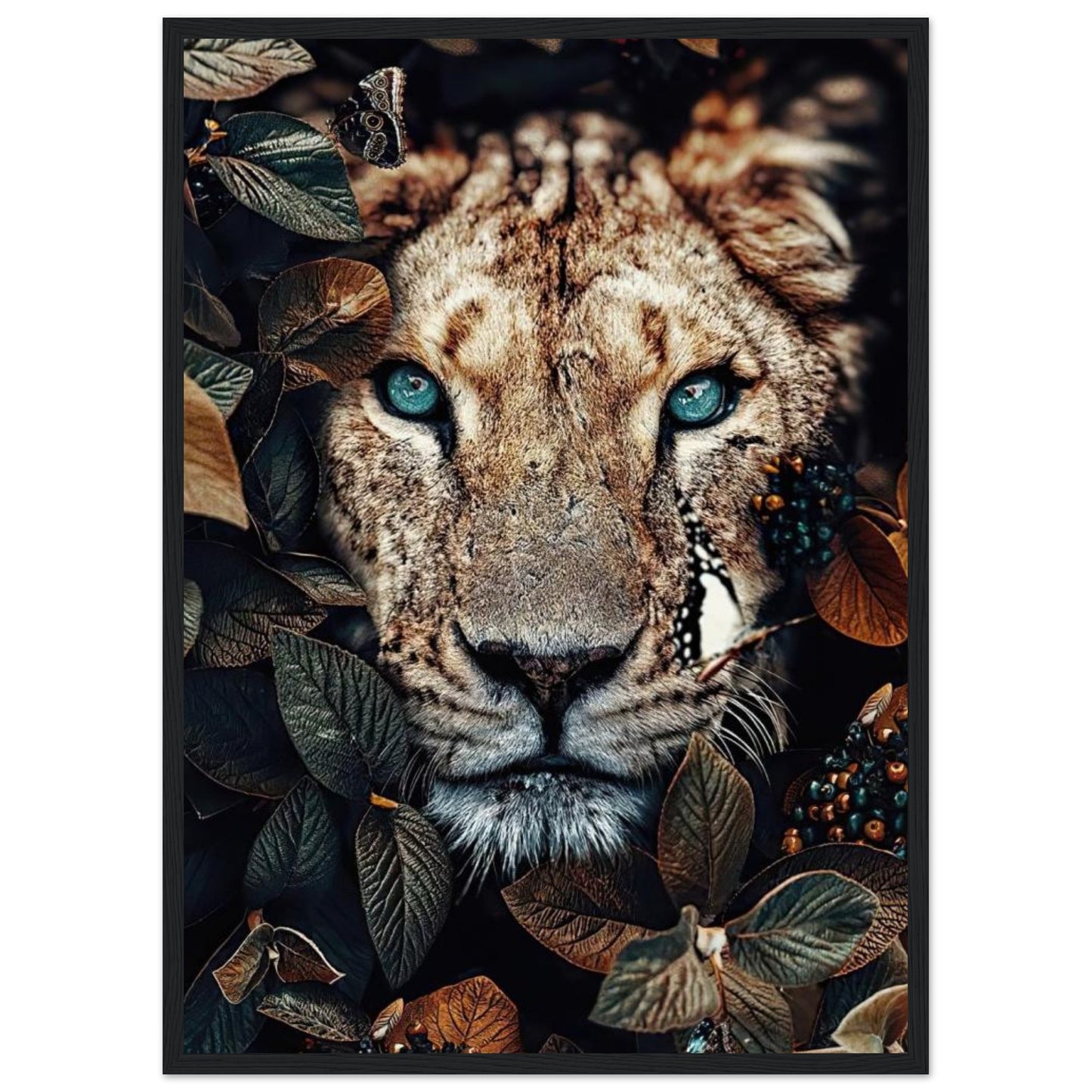 Lion - Leaves - Poster