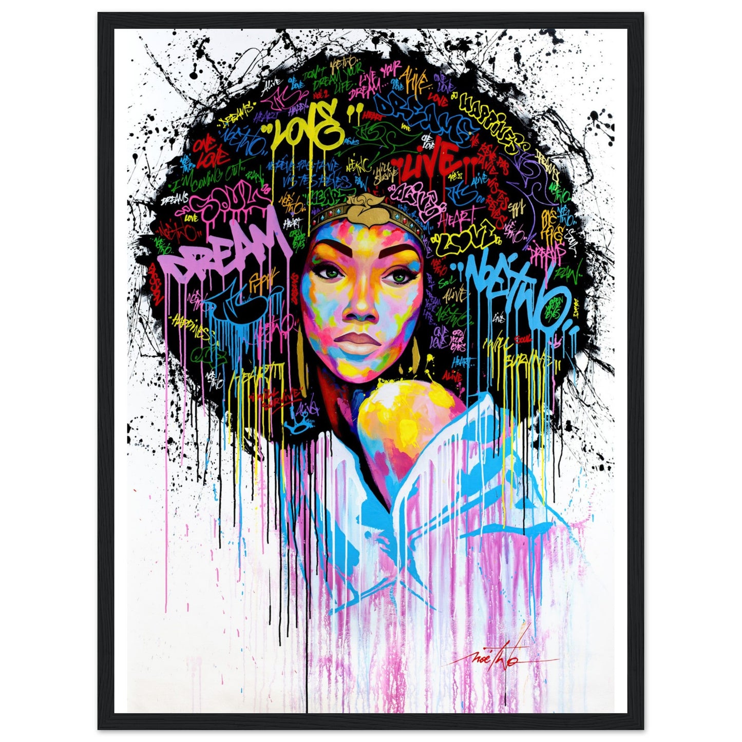 Mädchen mit Afro - Graffiti-Kunst - Poster